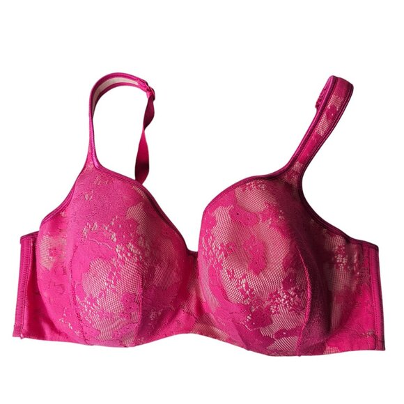 Cacique Size 44DD Pink Lace Floral Lightly Lined Underwire Bra Mesh Band - Picture 1 of 7